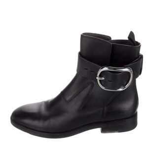 Alexander Wang Black Leather Ankle Boots with Silver Buckle